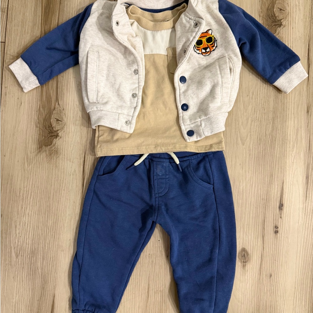Perry Ellis Blue and Cream Kids Jogger Set
